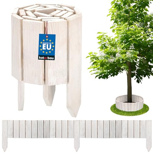 KOTARBAU® Lawn Edging - Garden Edging Border - Pine Wood - 110x15 cm (43.3x5.9 inches) - White - Flexible Log Roll Border - Wooden Mini Fence - Garden Decoration
