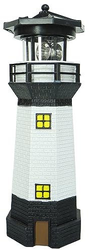 Syfunlv Solar Lighthouse Ornament Solar Revolving LED Lighthouse 10.6 x 3.5 inch,360 Degree Rotating Lighthouse Decoration, Best Lighthouse Gifts for Children (Black)