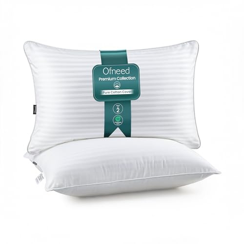 OFNEED Sängkuddar för sovande hotellsamling, queen size set med 2, svalkande hotellkvalitet, alternativ till dun, kuddar för de som sover på sida och rygg, supermjuka, fluffiga kuddar för säng, 50 cm