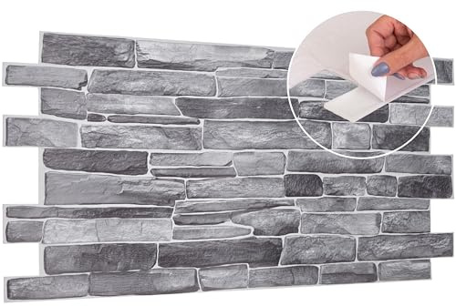 3D Wall Panels Self Adhesive - 20 Sheets Covering 9.22 sqm | 99.2 sqf - PVC Wall Cladding Panels | Stone Cladding Effect | Easy Peel & Stick | Natural Grey Rock Stone Design