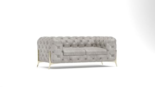 S-Style Möbel Casero Sofa 2-Sitzer Chesterfield-Sofa für Wohnzimmer Freistehende Polster Sofas & Couches Couchgarnitur Mit Goldenen Metallfüßen Grau 185 x 100 x 75 cm