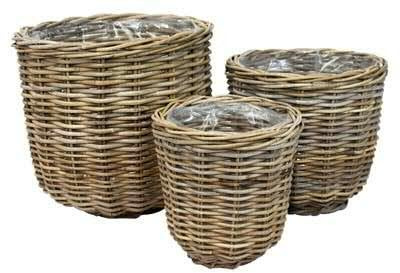 Klocke Dekorationsbedarf Rattankorb konisch - Pflanzvase aus Rattan - Weidekorb einzeln und im Set - Natürlicher Weidekorb (3er Set)