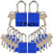 SEPOX® Candado con llave para exteriores con la misma llave de 38 mm de largo, grillete de aluminio, juego de 12 candados azules, cada candado con 2 llaves para puerta, almacenamiento, valla