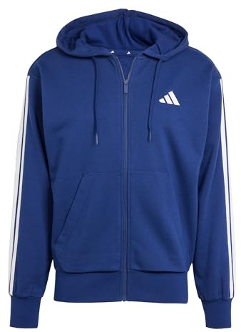 adidas Herren Essential Three Stripes French Terry Fullzip Hoodie Sweatshirt, Dark Blue/White, XXL