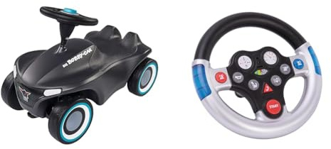 Big-Bobby-Car-Neo Anthrazit - Rutschfahrzeug für drinnen und draußen & Rescue-Sound-Wheel - Lenkrad mit verschiedenen Rettungs-Sounds