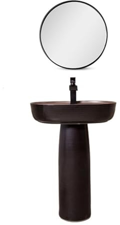 GLigeT Badezimmer Standwaschbecken Badezimmer Säule Waschbecken 2-teilig Bodenstehendes Waschbecken Schwarz Keramik Standwaschbecken Combo, Outdoor Innenhof Waschtisch Gefäß Waschbecken Freistehendes