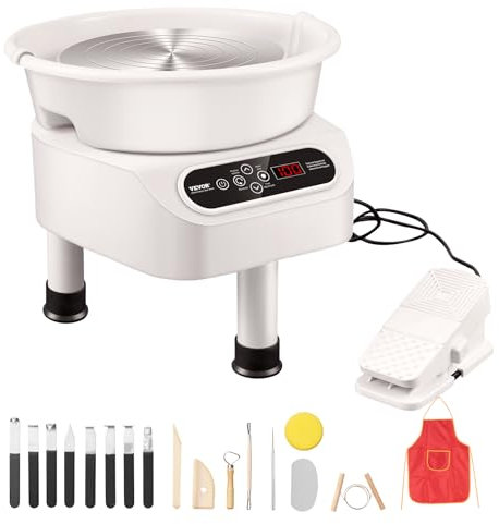 VEVOR Töpferscheibe, 25 cm Töpferformmaschine, 350 W elektrische Töpferscheibe mit Pedal & LCD-Touchscreen, Direktantrieb-Keramikscheibe mit 3 Stützbeinen für Heimwerker-Kunsthandwerk, weiß