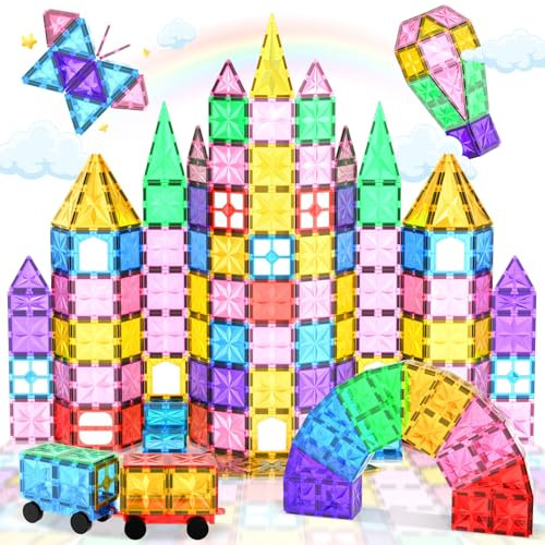 Lovchil 102PCS Magnetic Tiles Toys Sets, Magnetic Building Blocks for Kids, Construction Educational STEM Toy for 3+ Year Old Boys and Girls Magnet Toys For 4 5 6 7 Year Old Christmas Birthday Gifts