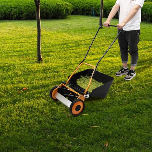 PUDLOR 16inch Lawnmower mower, 2 in 1 Lawnmower Push Along Height adjustable Push Lawn Mower Freestanding, for villas parks gardens greenery