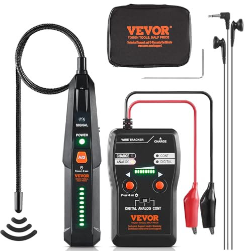 VEVOR Underground Cable Locator, 6.5Ft Max Detection Depth Wire Tracer Break Detector Finder with Earphone, 3280Ft Max. Detection Length Cable Tester for Pet Fence Buried Sprinkler Valve Irrigation