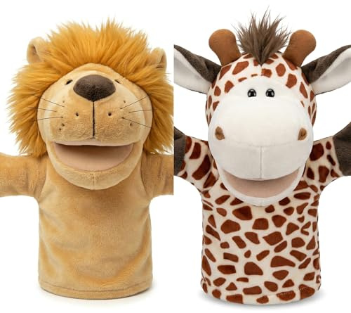 LOMTRATS Marionetas de Mano de Animales con Boca Abierta móvil para niños, Lobo, león, etc Contar Historias, enseñar, Preescolar, Regalos de cumpleaños