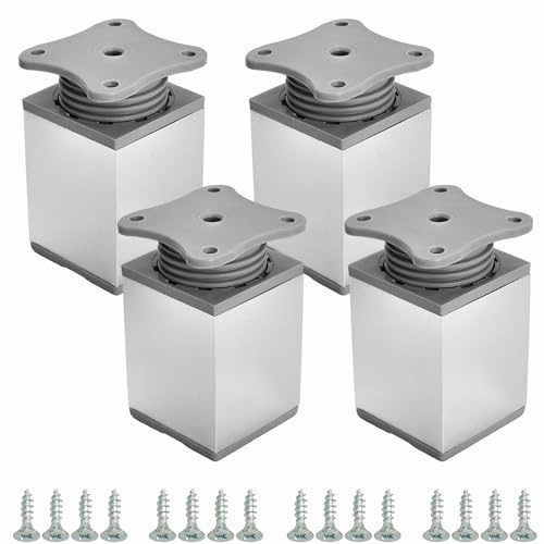 STOLMET Möbelfüße Füße Für Möbel 4 Stück 60 mm Möbelbeine Wohnzimmer Küche Schlafzimmer Schrank Sofa Sessel Kunststoff Höhenverstellbar Glänzend Chrom