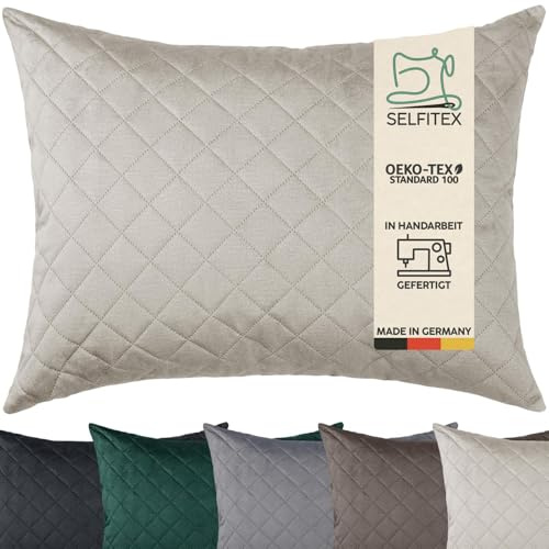 Selfitex 60x80 cm, XXL Sofakissen, samtiger Velours Bezug, inkl. Füllkissen, weiche Oberfläche mit Prägemuster, hohe Stoffdicke, wasserabweisend, luxuriöser Glanz, weiches Dekokissen (Beige)