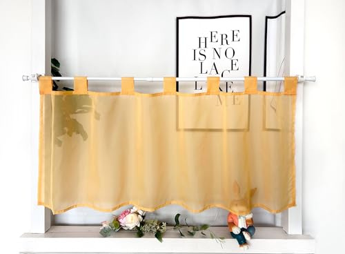 Devola Scheibengardine Voile Einfarbig Schlaufen HxB30x120cm Gelb 1Stück | Modern Bistrogardine Transparent Kurzgardine mit Schlaufen Kurzer Fenstervorhang für Küchenfenster Wohnzimmer Landhaus