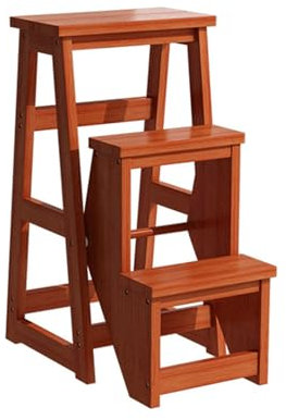 Marchepied pliable en bois pour adultes, léger, portable avec design antidérapant, idéal pour la maison, la bibliothèque, chaise de comptoir, capacité de 160 kg, finition noyer clair, 36 x 58 x 77 cm
