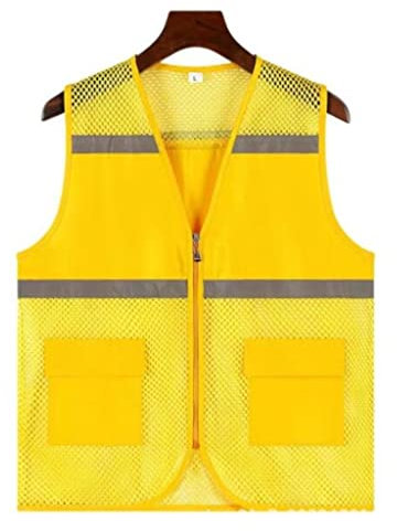 ZGYOZMNG Warnweste mit hoher Sichtbarkeit, reflektierendes Netzgewebe, hohe Sichtbarkeit, mit Taschen, Sicherheitsweste mit Reißverschluss, reflektierende Sicherheitsjacke (Gelb, 3XL)