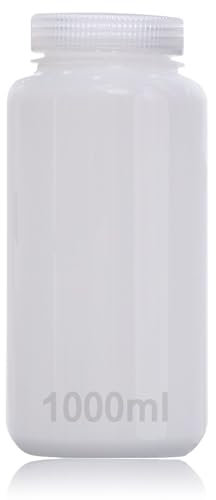 DKBT Bouteille vide en plastique à col large 1000 ml - Anti-fuite - Transparent - En polyéthylène haute densité - Avec large ouverture pour flacons de pilules, bouteilles d'échantillons d'eau