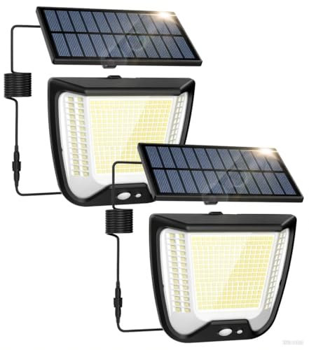 spqment Outdoor Solar Powered Security Lights: 288 LED Outside Flood Light Motion Sensor 3 Modes Solar Lights Outdoor Garden IP65 Waterproof Solar Panel Floodlight for Wall Shed Yard Porch 2 Pack