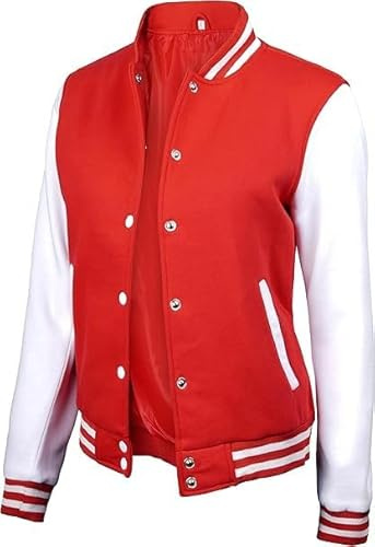 URBAN CREST Varsity Jacket Women - Trendy Womens Letterman Jackets Highschool Baseball Bomber- Womens Red and White Varsity Jacket-[40055172]- Small