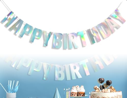 AOYEGIC Happy Birthday Girlande,Aufhängen Geburtstag Banner,Wimpelkette,verwendet für Frauen Erwachsene und Kinder Party Dekoration Jubiläum Hochzeit Innendekoration(Silber)
