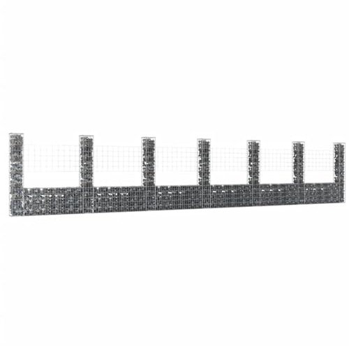 Snsowed Gabbione a U con 7 Pali in Ferro 740x20x150 cm,Gabbione a U,Gabbione per Sassi,Gabbione Rete Metallica-151287