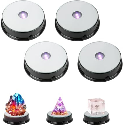 Round LED Light Base, 8.5CM LED Light Crystal Display Stand Base, Multicolor LED Lamp Base for Acrylic Light, 7 Light Colours for Crystal Ball Display, 3 AAA Battery Operated (black,4 Pcs)