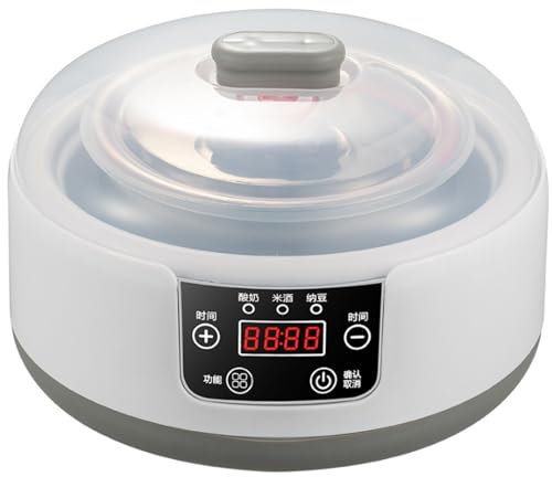 Serenitison 1.2L Yogurtiera Elettrica,Macchina for la Fermentazione Automatica dello Yogurt,Macchina per Formaggio,Yogurtiera Domestica,con Timer Digitale,Arresto Automatico,Bianco(21.6 * 15cm)