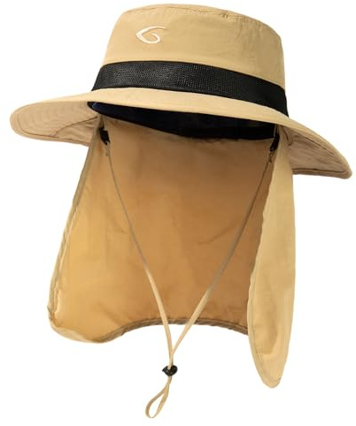 TOP-EX Solhatt för män med nackskydd UV-skydd 50 vattenavvisande vikbar andas bred brätte utomhus fiske vandring sommarhatt S/M L/XL XL/XXL, kaki, M/L