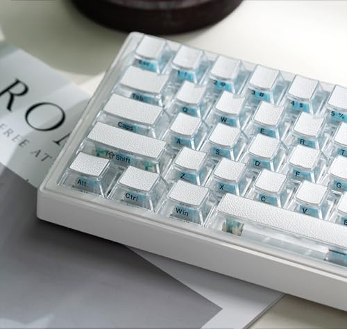 dagaladoo White Clear keycaps Jelly Set 126 Keys PC/PBT Keyboard keycaps 75 Percent,Transparent Key caps Shine Through,Cherry Profile Compatible with US Layout Mechanical Keyboard(Leather Texture)