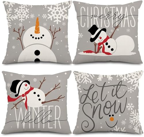 HUKUMA Weihnachtskissen Kissenbezug 4er Set,Weihnachtsdeko Innen Kissenbezug 40x40 cm, Weihnachts Kissen Winter, Kissenbezüge Weihnachten, Christmas Zierkissenbezug Cushion Cover Couch Deko
