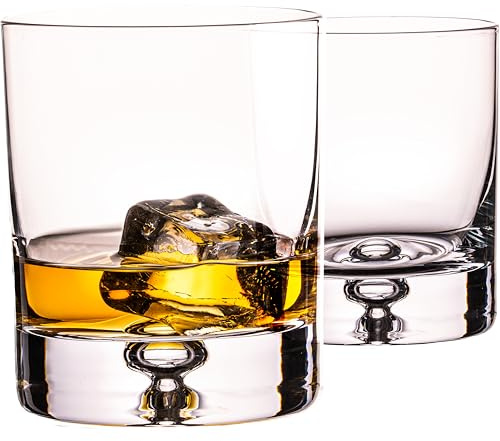 Imperial Lot de 2 verres à whisky en verre cristallin « Lisbonne » de 300 ml, à paroi épaisse, lourds, avec bulle d'air dans le fond, fabriqués à la main