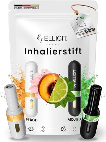 El Licit - Lápiz inhalador nasal Stick (2 unidades, aroma a mojito y melocotón, aroma a nariz con aceites esenciales y mentol, refrescante instantáneo, duradero, ideal para el día a día [rellenable]