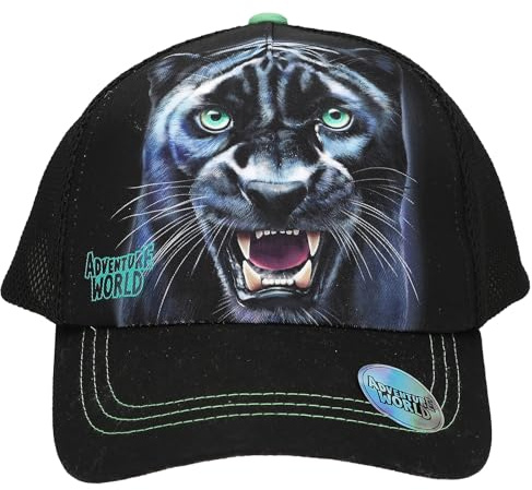 Depesche 13697 Adventure World Panther - Bedruckte Cap in Schwarz und Grün, mit Panther Motiv, Kinder-Mütze mit Größenverstellung