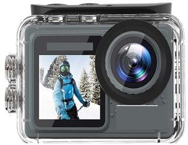 POAHNCU Fotocamera Sportiva, Action Camera 5K, Anti-Shake, Sport Cam, Doppio Schermo, Mini Telecamera Subacquea, grandangolo 170° con Telecomando per vlog di Ciclismo/Animali Domestici