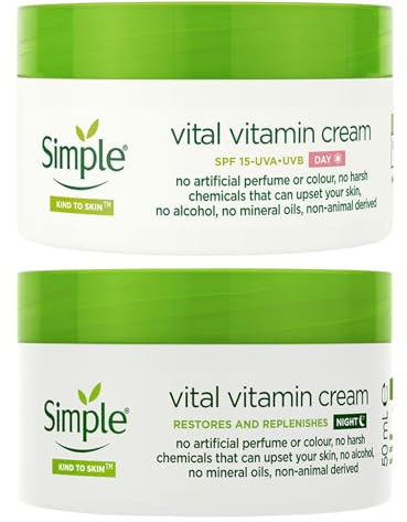 Simple Day & Night Face Cream Bundle with SPF15 for Sensitive Skin 50ml Pack of 2