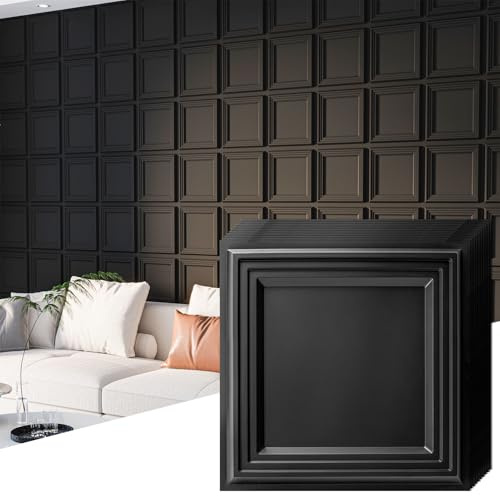 Art3d 33-pack 3D-texturerad accent väggpanel för inredning, vattentät PVC dekorativ väggpanel för vardagsrum sovrum spelrum kontor, 30 x 30 cm skydd 2,97㎡, svart