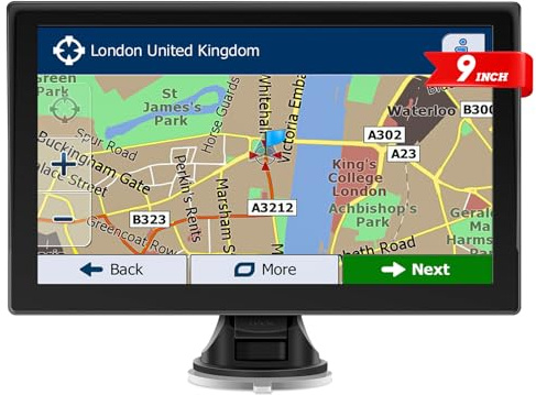 9 Inch Sat Nav for Car/Truck, with 2025 UK Europe Maps, Touchscreen GPS Navigation System, Support Voice Turn Direction Guidance, Speed & Low Bridge Warnings, Postcode Search and Lifetime Free Updates