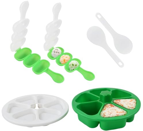 Moule Onigiri, Moule à Sushi Triangulaire, Rice Ball Shaker avec Cuillère à Riz, Antiadhésive Kit de Fabrication de Boules de Riz, 6 en 1 DIY Sushi Maker Forme pour la Maison, Restaurant (Vert)