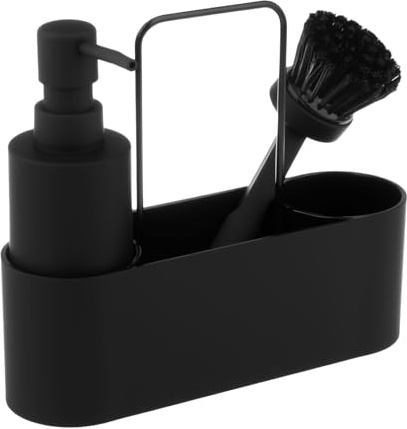 shallyong Spülbecken Organizer, Spülmittelspender Küche Schwarz, küchen Organizer mit Seifenspender Spülbürste Schwammhalter Spülbecken, für Küchen Bad
