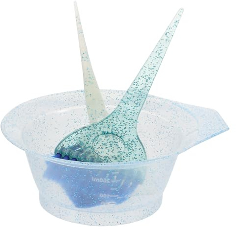 Lurrose Juego de Pincel para Teñir Cabello y Tazón para Mezclar Tinte de Salón, Cepillo Cerdas Precisas, Cuenco Transparente Acabado Perlado Azul, Kit Profesional Reutilizable