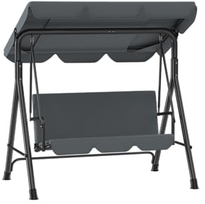 Verdego Hollywoodschaukel 3 Sitzer, Hollywoodschaukeln 175.5x110x152cm, Gartenschaukel mit Verstellbarem Dach, Anti Rutsch Füße, Einfache Montage, 200KG Belastbar, für Garten, Terrasse, Grau