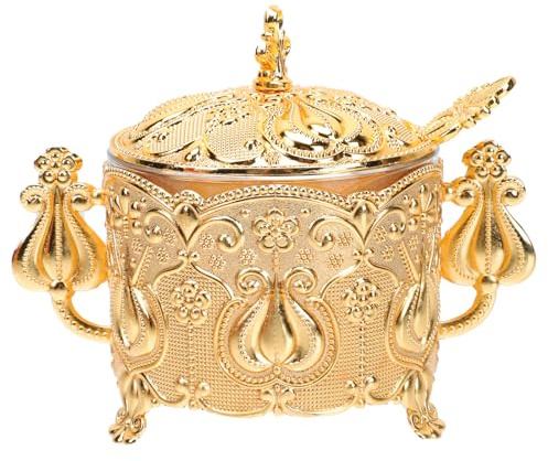 INOOMP Sucrier Vintage en Zinc avec Cuillère et Couvercle Sculpté, Bol de Sucre Décoratif et Solide, Accessoire Cuisine Élégant pour Maison et Repas