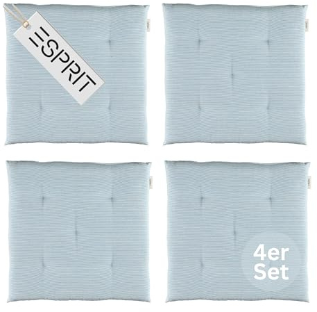 Esprit 4er Set Sitzkissen Stuhl 40x40cm Hellblau - Bequeme Stuhlkissen für Esszimmer & Küche - waschbar bis 30°C - Öko-Tex - Sitzauflage für Gartenmöbel, Sitzpolster, Bank, Bürostuhl & Boden