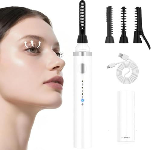iToncs Elektrische Wimpernzange 10 Sekunden Schnell Beheizba, VerbrüHungsschutz, Lang Anhaltende, 3 Temperaturstufen für Alle Wimpern Geeignet, Tragbare Wimpernzange für Lashes, Weiß