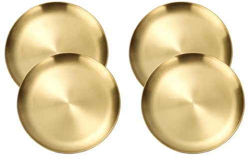Abiyou Vassoio Tondo in Acciaio Inox, 4PCS Piatti Rotonde in Acciaio Inox, Decorativo Rotondo Piastra, Vassoio Tondo Placcato Oro, Piatti Piani in Acciaio Inossidabile 20CM, per Cucina, Sala da Pranzo