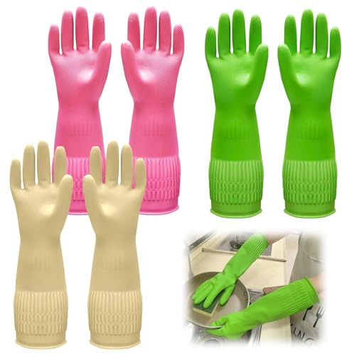 TESSTSY 3 Pairs 38 cm Medium Washing Up Rubber Gloves