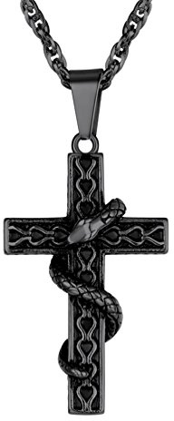 PROSTEEL Kreuz Anhänger Halskette Schlange schlingt Kette für Männer Jungen personalisiert Modeschmuck Accessoire Edelstahl/18k vergoldet