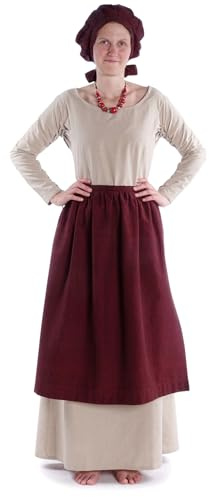 HEMAD Repanse - Delantal medieval simple para mujer - algodón - Talla única - Rojo