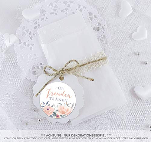 Set Klein 24 Freudentränen Sticker Blüten Rosen Pastell Apricot Grau Blau + 24 Flachbeutel Pergamin 63 X 93 mm Für Freudentränen Taschentuch Verpackungen, Aufkleber Rund 4cm Matt
