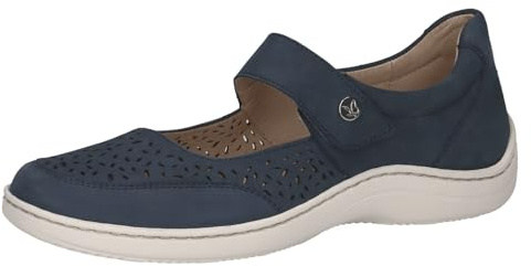 CAPRICE Comfort Damen Ballerinas aus Leder mit Riemchen, Blau (Ocean Nubuc), 37 EU